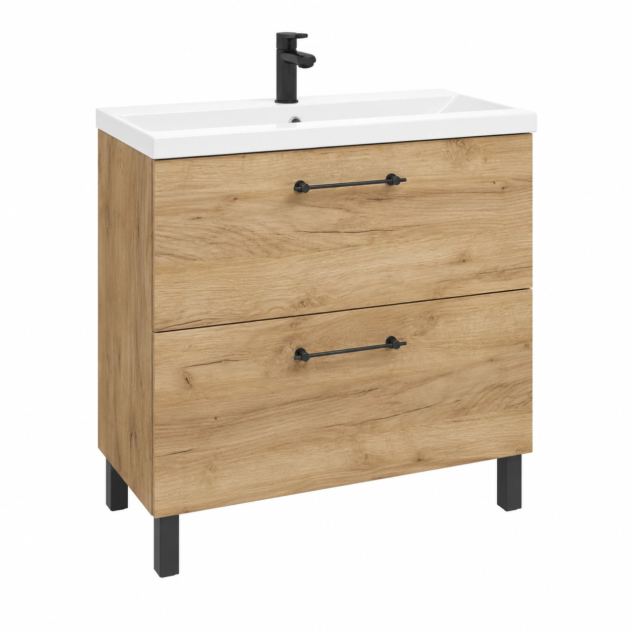 Waschbeckenunterschrank – 80 × 80 cm, mit Schubladen, aus Eichenholz, für Badezimmer