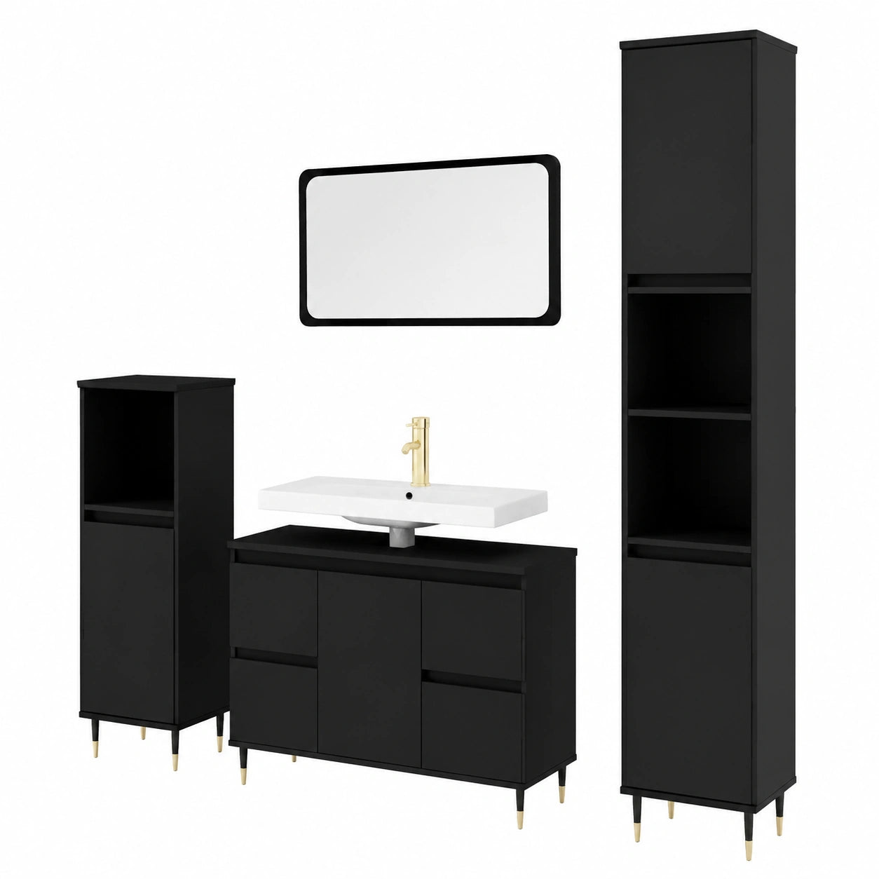 Badschrank – 80 × 33 × 60 cm, mit Stauraum, mit Schubladen, aus Holzwerkstoff, Schwarz