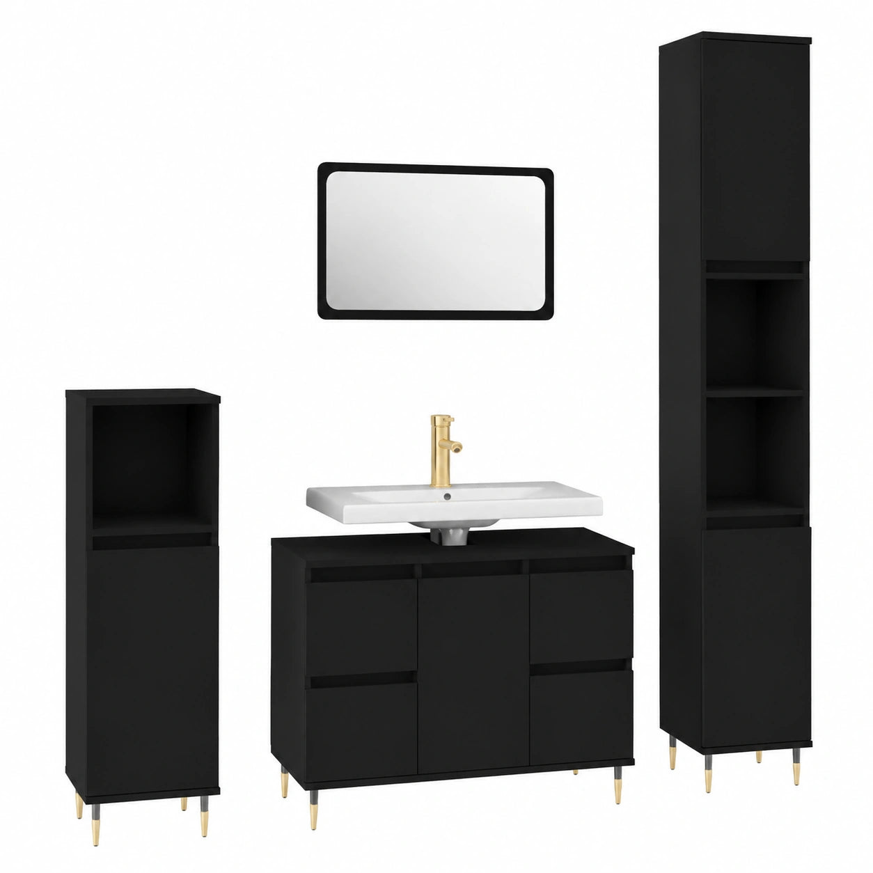 Waschbeckenunterschrank – 80 × 33 × 60 cm, mit Schubladen, aus Holzwerkstoff, Schwarz, für Badezimmer