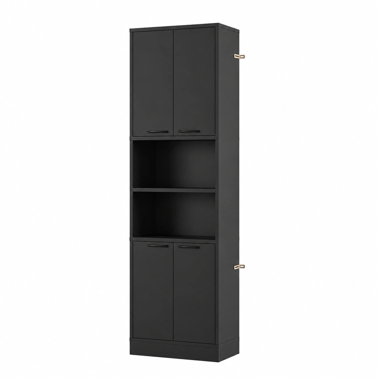 Badschrank – 56 × 30 × 190 cm, mit mehreren Türen, Schwarz