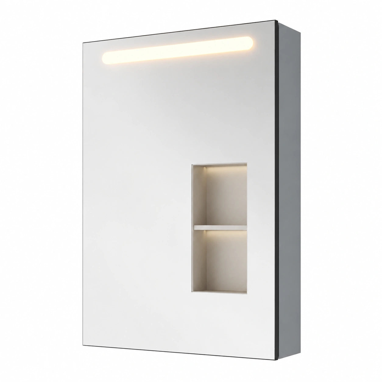 Spiegelschrank – 48.5 × 70 cm, mit LED-Beleuchtung, mit Ablagen, Grau