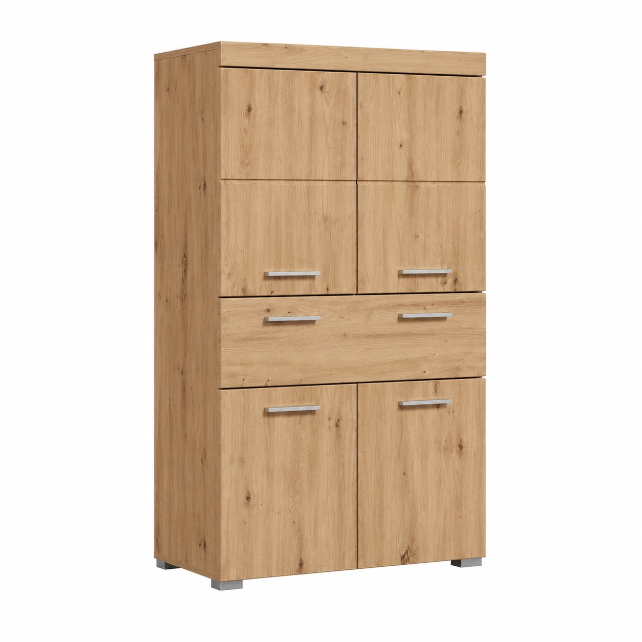 Hochschrank – 73 × 130 × 31 cm, höhenverstellbar, mit Schubladen, mit Ablagen, aus Eichenholz