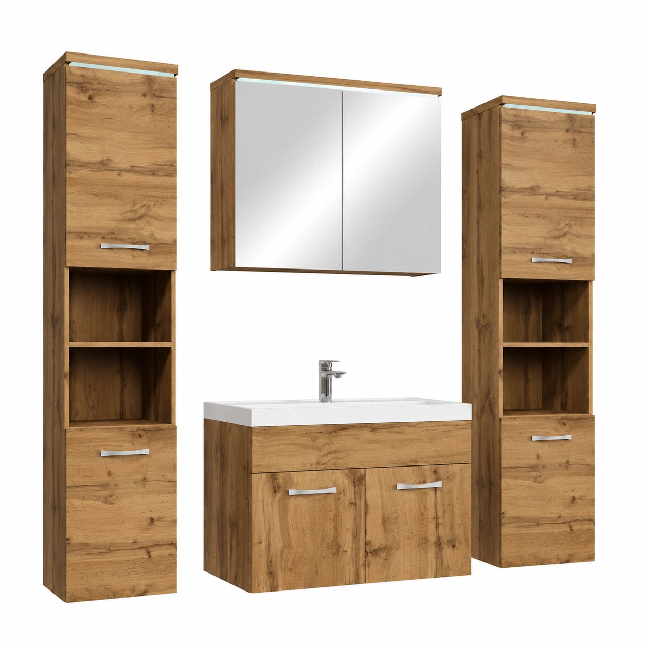 Spiegelschrank – 80 × 40 cm, mit LED-Beleuchtung, aus Eichenholz