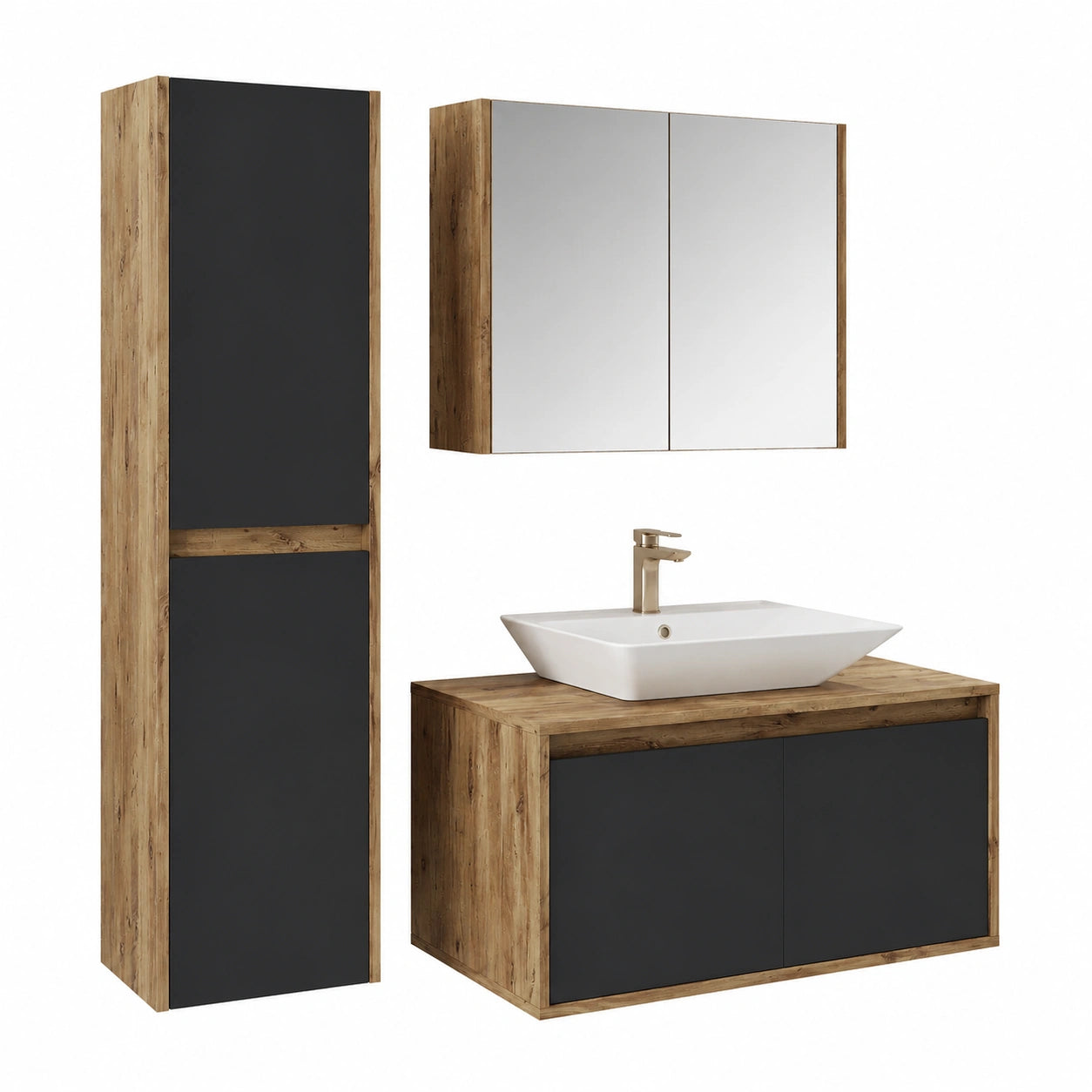 Unterschrank – 4-teilig, 100 cm, aus Eichenholz, Anthrazit